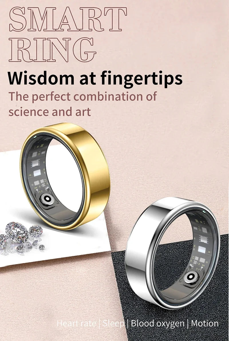 Smart Ring Multifunctional Health Tracker Heart Rate Blood Oxygen Monitor Waterproof Men Women Bluetooth Ring Sleep Fitness