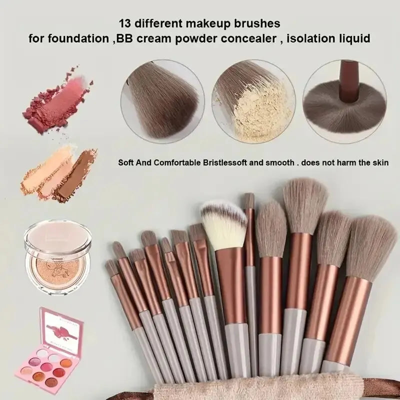 13-Piece Professional Makeup Brush Set Soft Fluffy Kabuki Blending Eyeshadow Foundation Powder Beauty Tools for Cosmetic Application