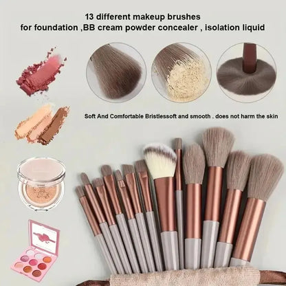 13-Piece Professional Makeup Brush Set Soft Fluffy Kabuki Blending Eyeshadow Foundation Powder Beauty Tools for Cosmetic Application