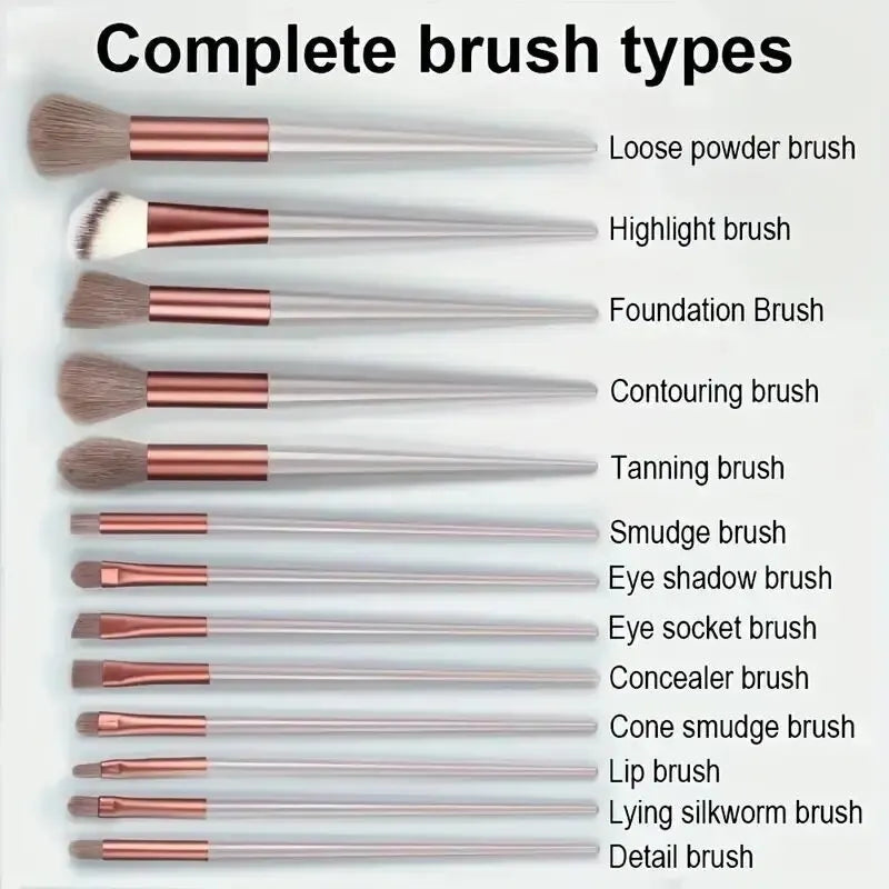 13-Piece Professional Makeup Brush Set Soft Fluffy Kabuki Blending Eyeshadow Foundation Powder Beauty Tools for Cosmetic Application