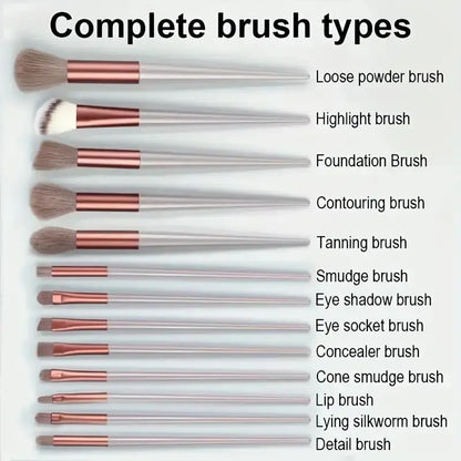 13-Piece Professional Makeup Brush Set Soft Fluffy Kabuki Blending Eyeshadow Foundation Powder Beauty Tools for Cosmetic Application